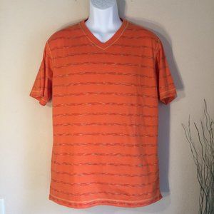 Robert Graham Orange Tee M Embroidered Stripe V-Neck Paisley Trim